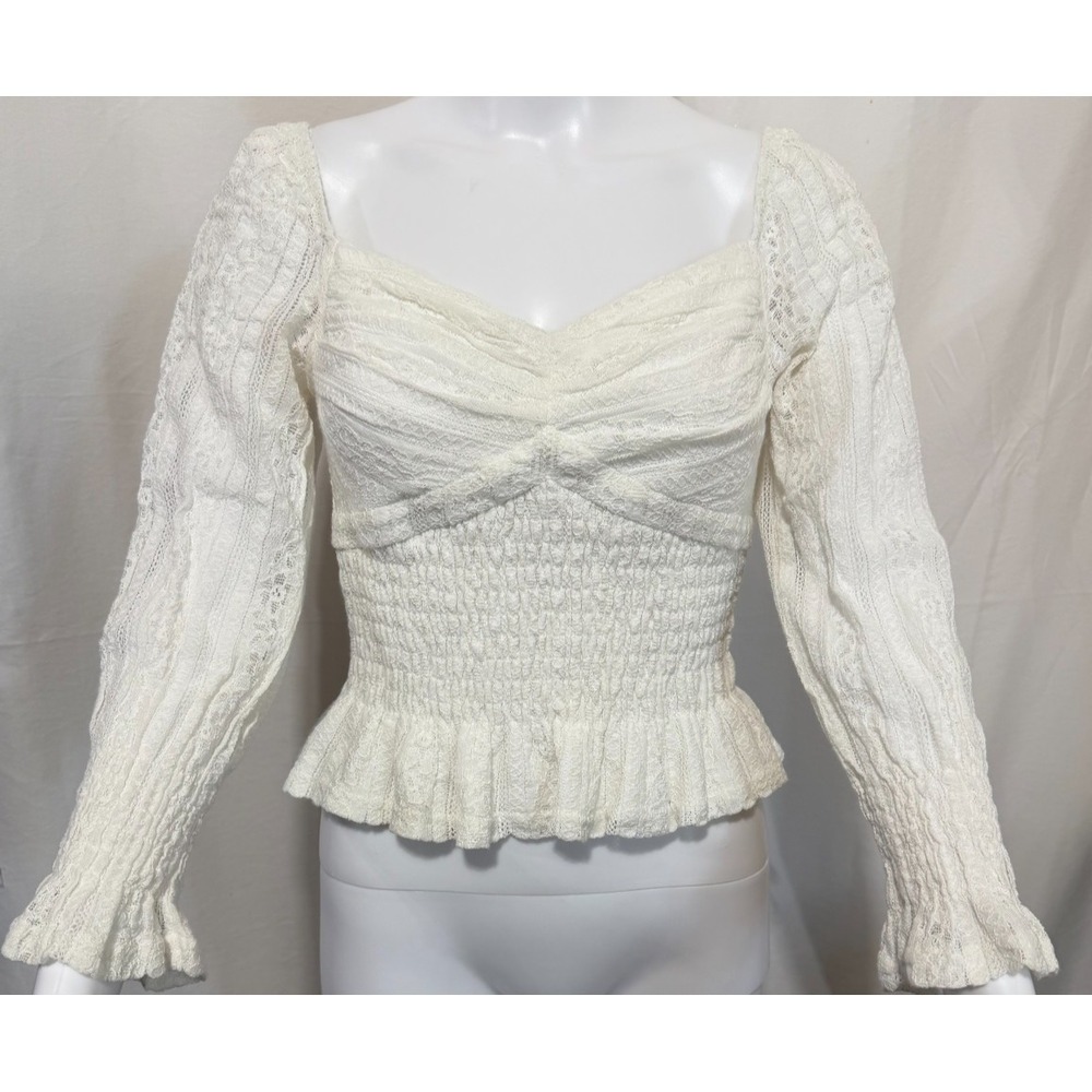 Y2K Charlotte Russe Small White Boho Lace Cropped‎ Smocked Off The Shoulder Top